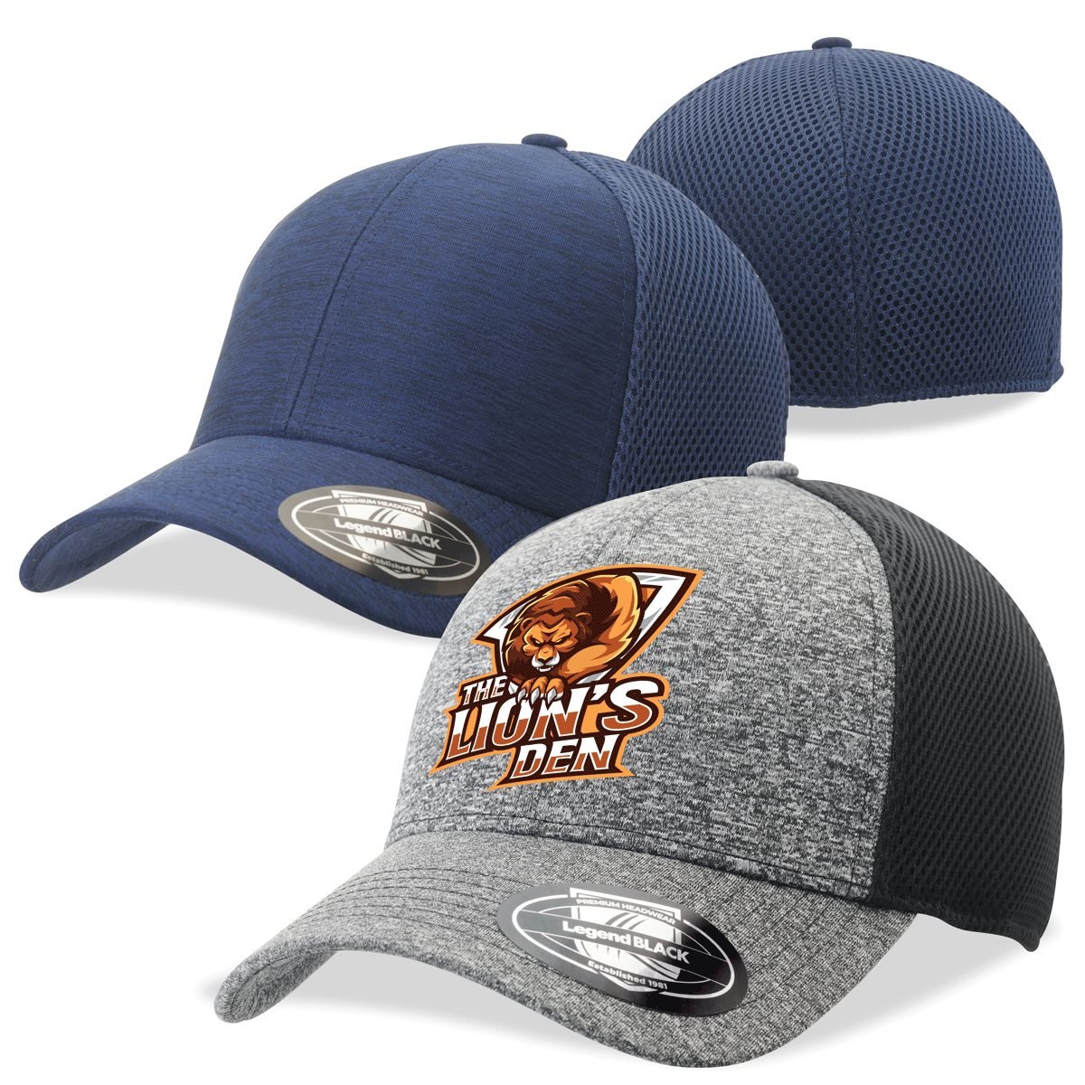 Pro Fit Cap with sporty mesh panels and custom corporate logo embroidery