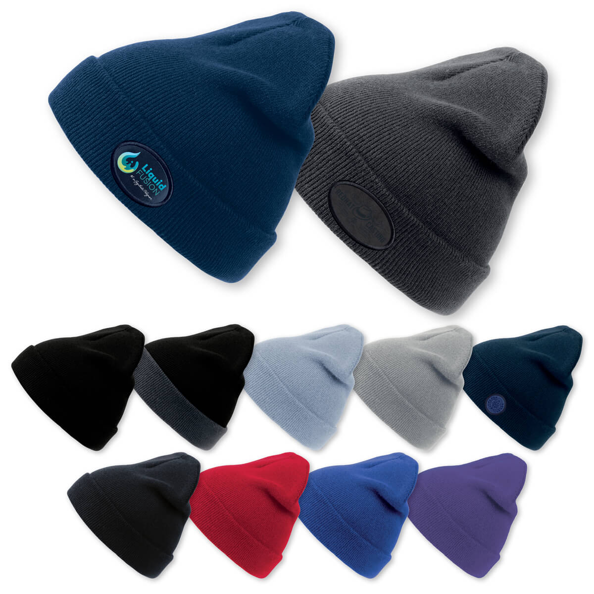 Wind Cuffed Beanie with turn-up cuff and custom corporate logo embroidery