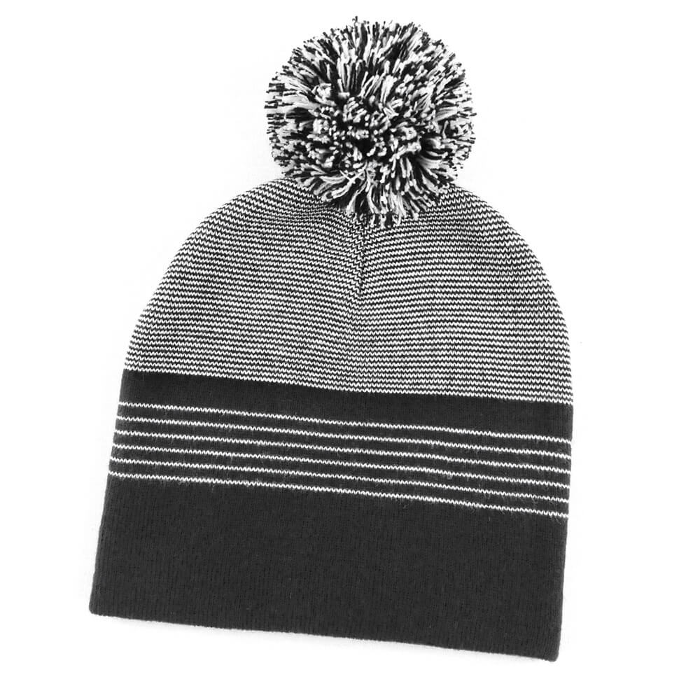 Striped Pom Beanie with contrast knitted pattern and custom company logo