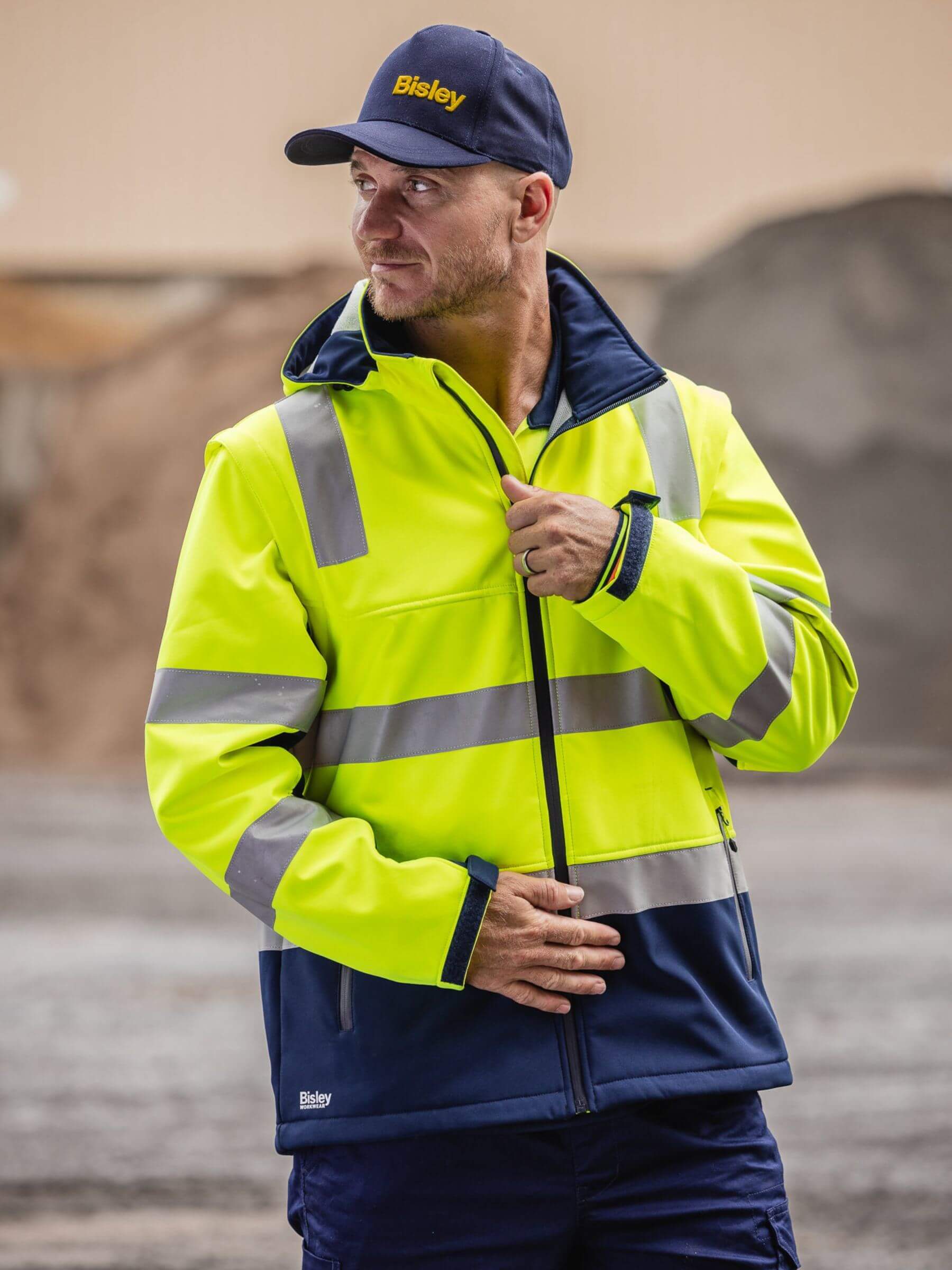 Mens Two Tone 3 in 1 Softshell with zip-off sleeves and custom contractor branding