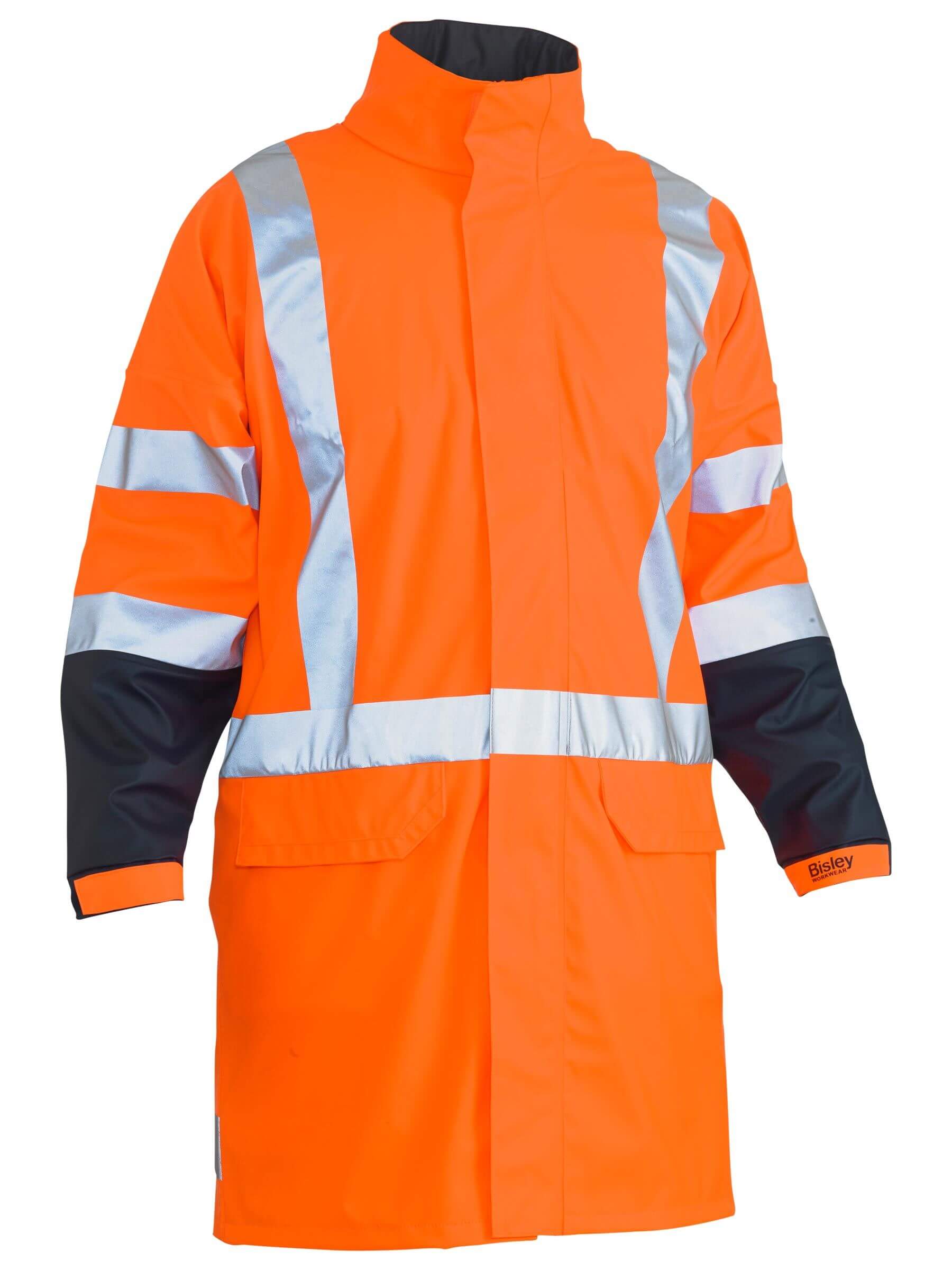 Mens TTMC Rain Coat with heat-sealed reflective tape and custom civil contractor logo
