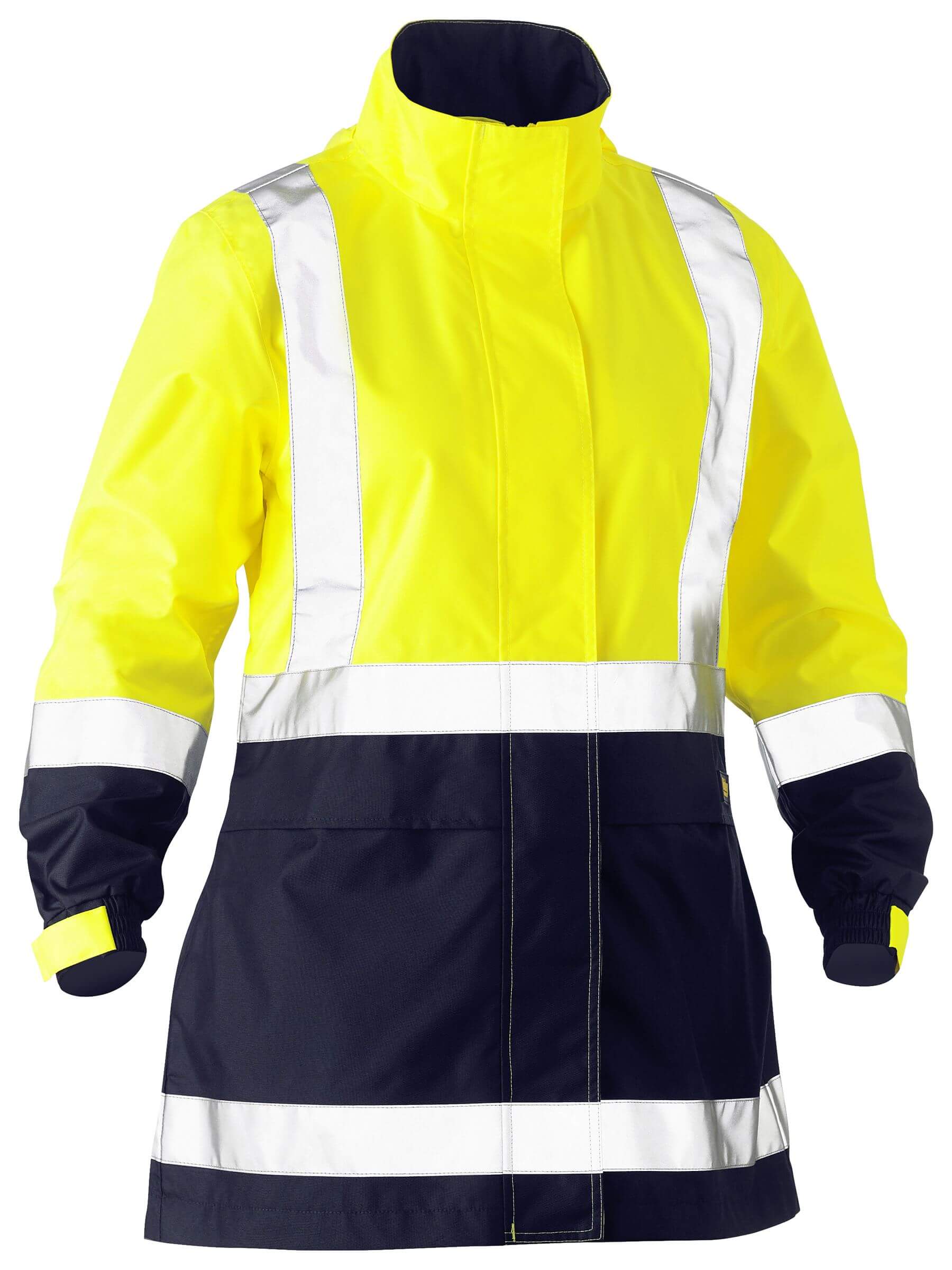 Womens Recycled Rain Jacket with sealed seams, reflective tape, and custom corporate logo