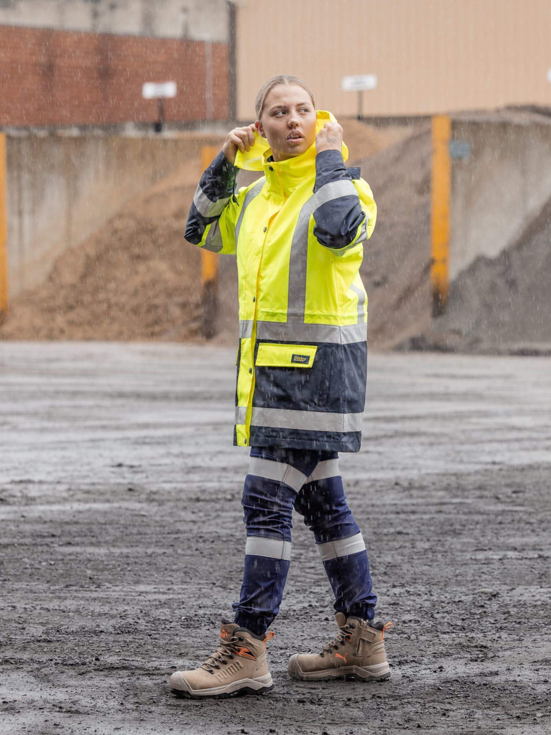 Womens Hi Vis 5 in 1 Jacket with biomotion reflective taping and custom company logo