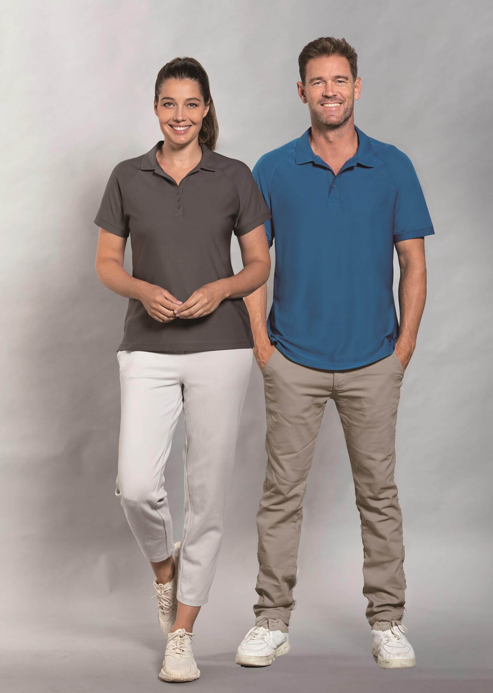 Mens Infinity Polo with welded shoulder panel and custom business logo