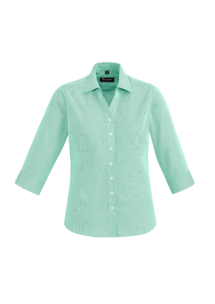 Womens Hudson 3/4 Sleeve Shirt in pure cotton dobby with custom embroidered corporate badge