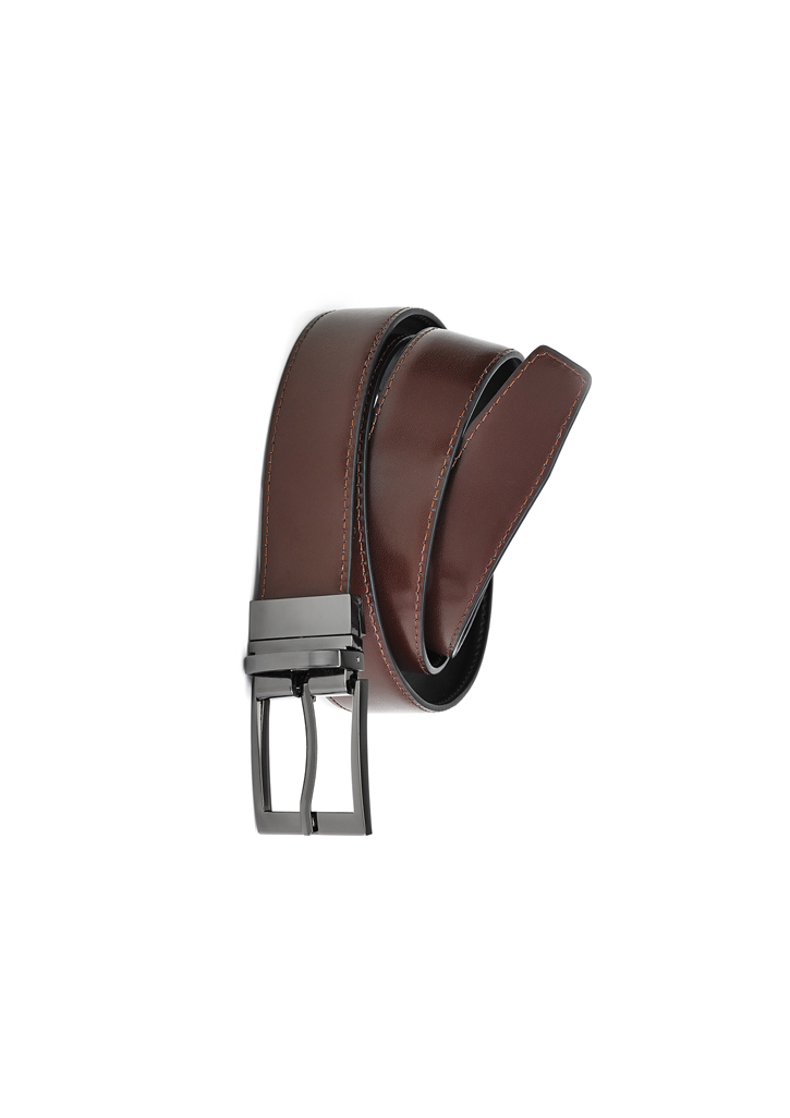 Mens Leather Reversible Belt with black and brown reversible strap