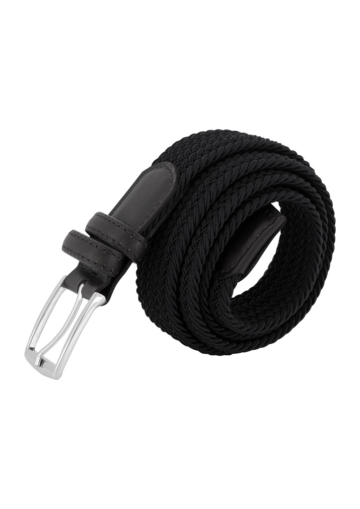 Unisex Casual Belt with braided stretch weave and leather trim accents