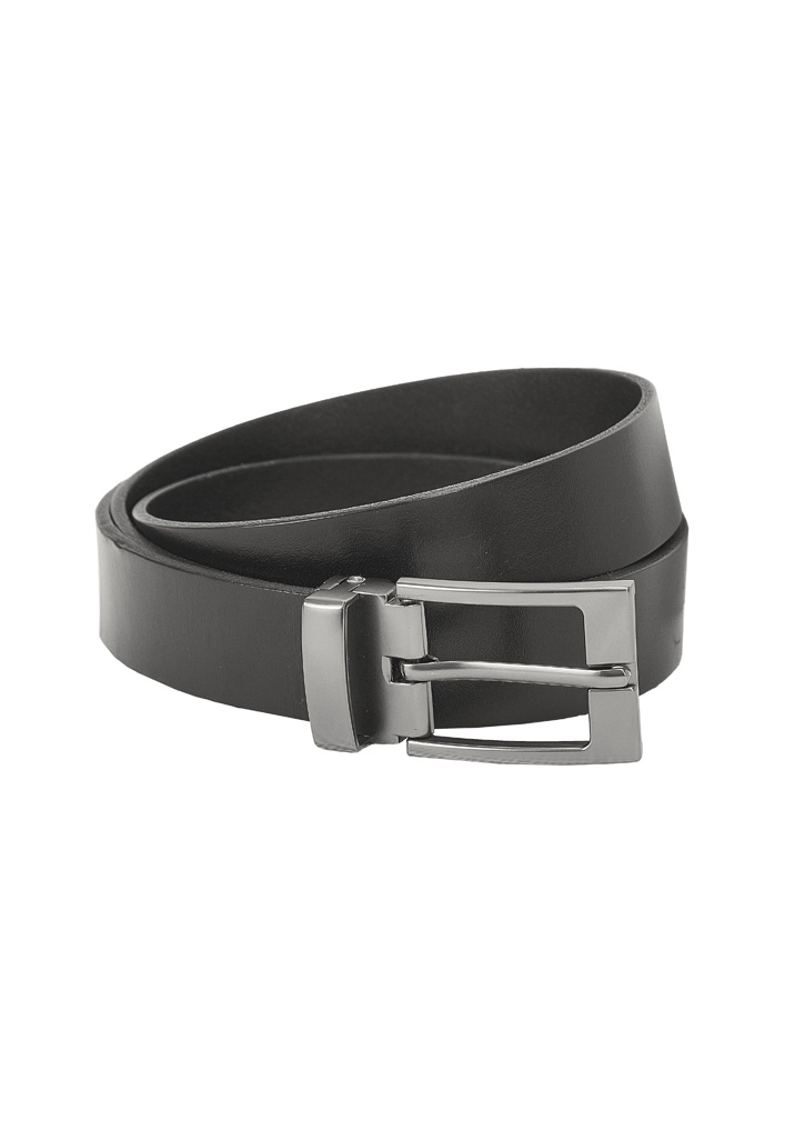 Mens Leather Belt in grained leather with detachable silver buckle