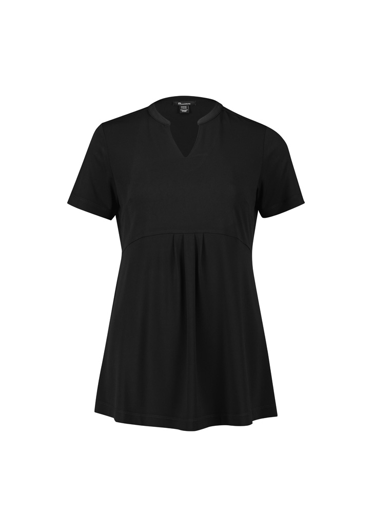 Womens Mali Stretch Tunic with pleated front styling and custom embroidered medical logo