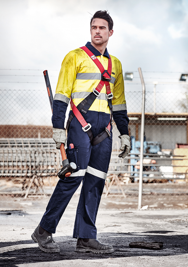 Mens Cooling Taped Overall with hooped reflective tape and custom contractor logo