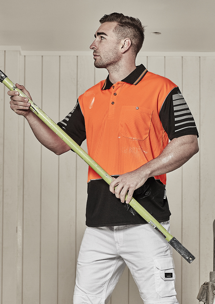 Mens Zone Polo with reflective piping and custom corporate logo embroidery