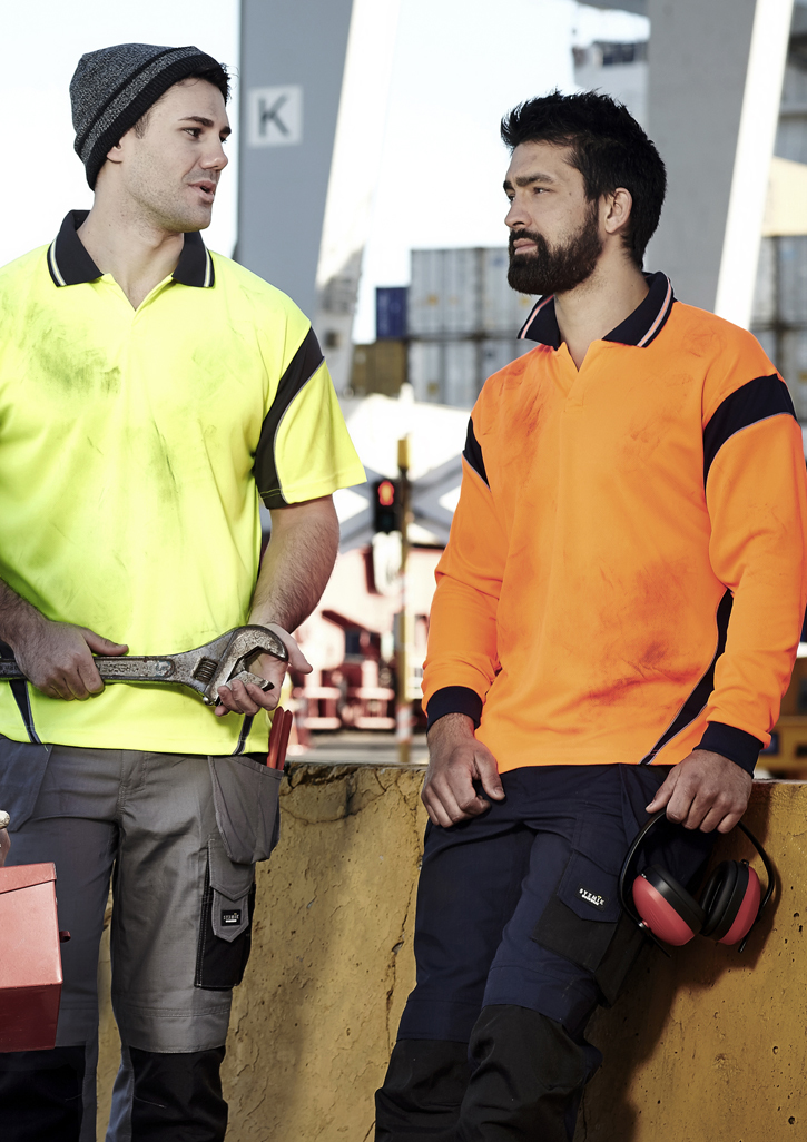 Mens Aztec Safety Polo with buttonless placket and custom business logo